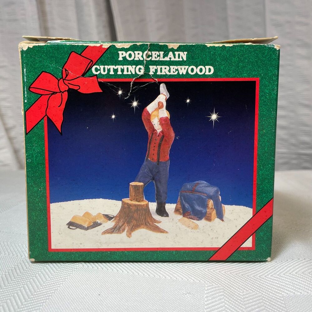 Vintage 1996 Lemax Cutting Firewood 63165 Porcelain Christmas Village Boxed